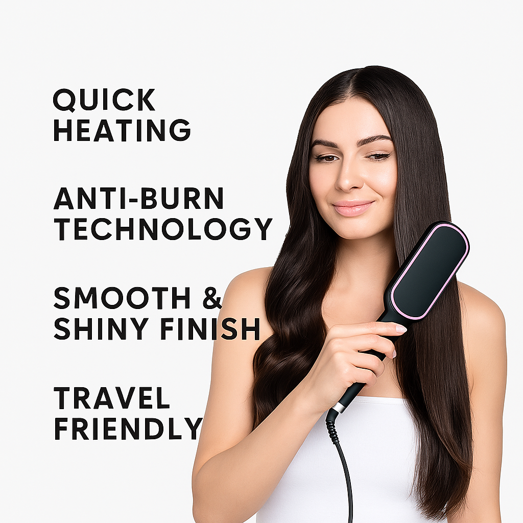 Hair Straightening Brush for Women | Fast Heating, Anti-Scald, Ionic Technology for Smooth & Silky Hair