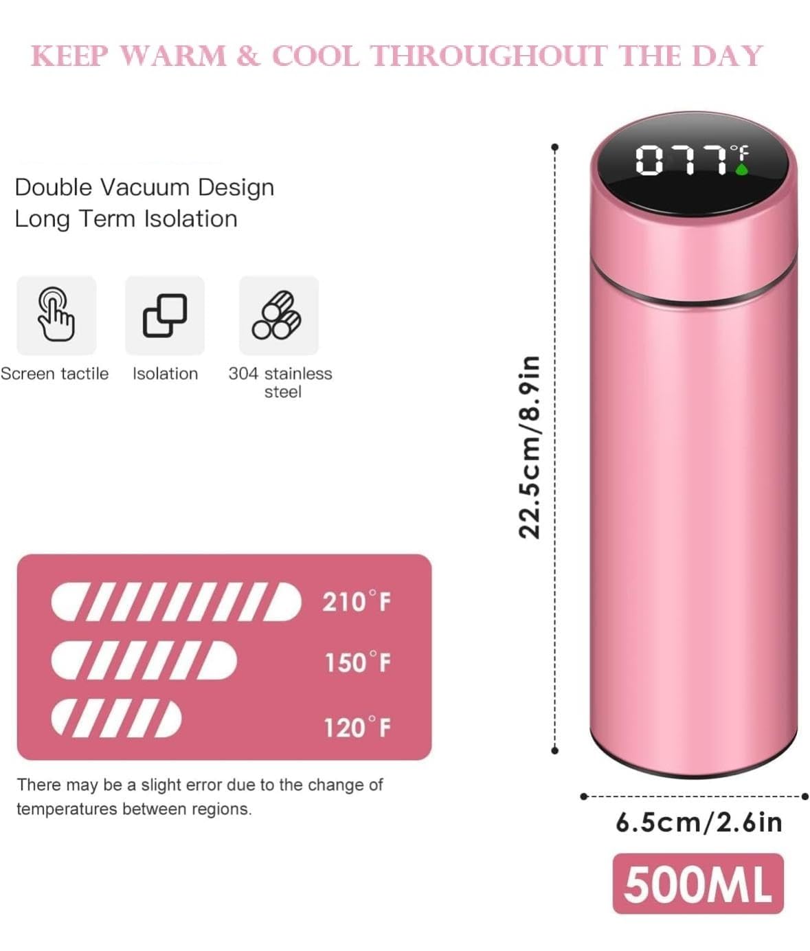 Smart LED Temperature Display Water Bottle – Hot & Cold, 500ml